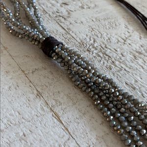 NWOT Long Silvery Grey Beaded Necklace